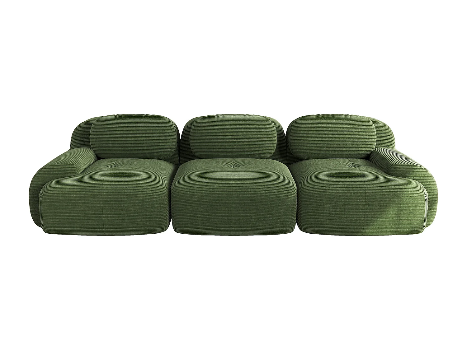 Canapé 3 posti modulabile velours côtelé vert accoudoirs ergonomiques mousse haute résilience sans montage