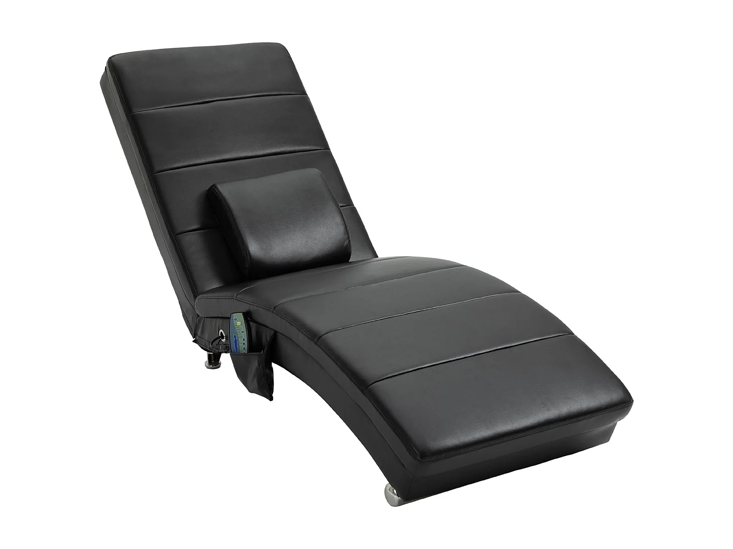 Chaise longue relax en simili cuir noir avec massaggio 8 punti et coussin lombaire 58x163x87 cm