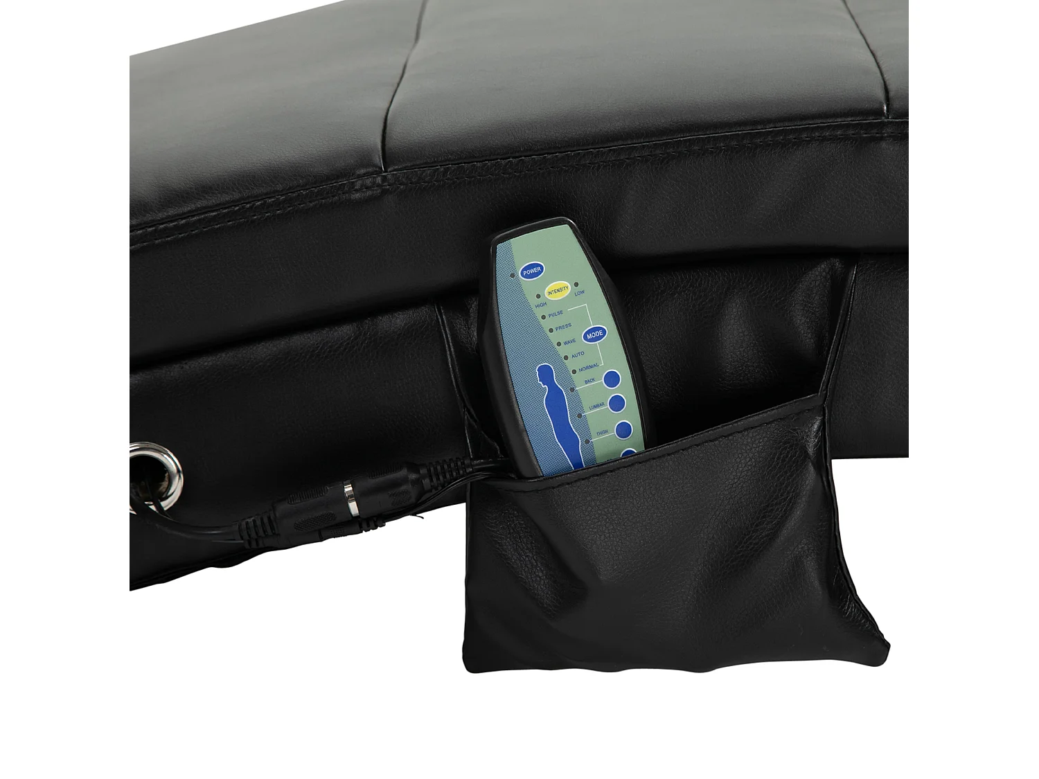 Chaise longue relax en simili cuir noir avec massaggio 8 punti et coussin lombaire 58x163x87 cm