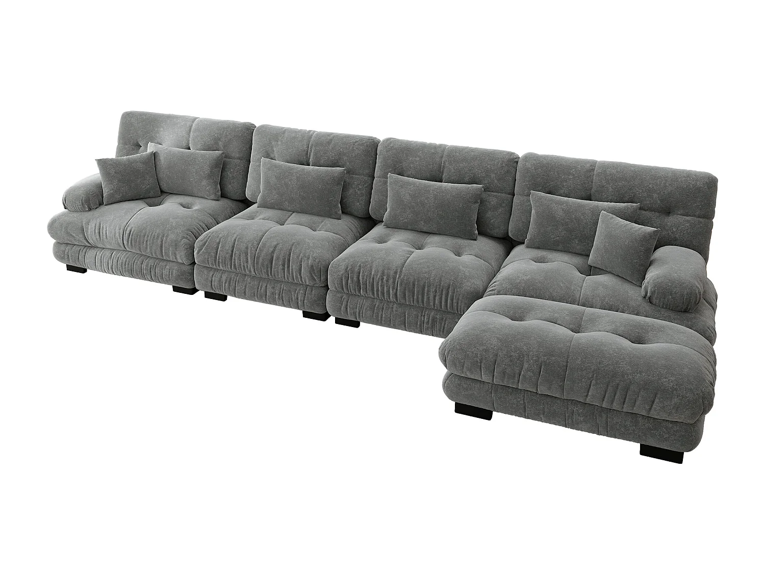 Canapé modulabile 4 posti grigio in ciniglia L‑forma assise profonda convertibile per salone