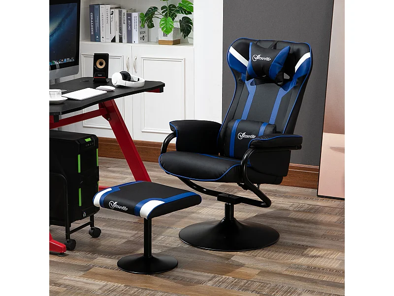Fauteuil relax avec repose-pieds tessuto e metallo inclinabile 130° salon Bureau bleu noir
