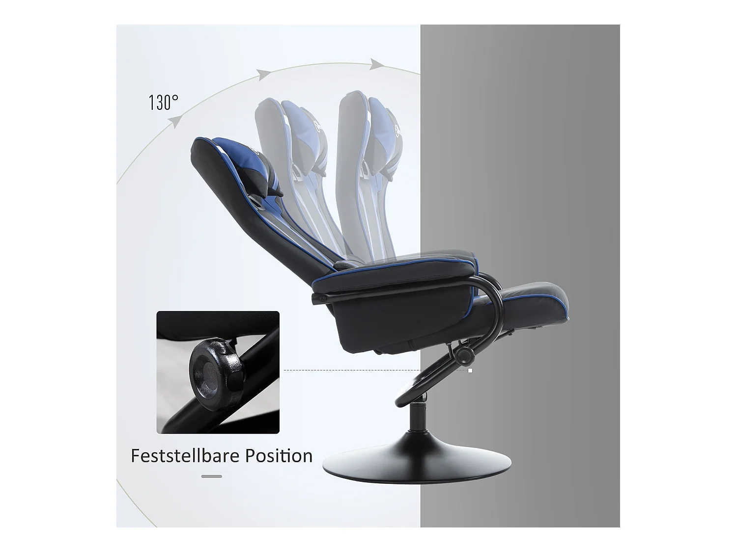 Sillón relax con reposapiés tela y metal reclinable 130° salón despacho azul negro