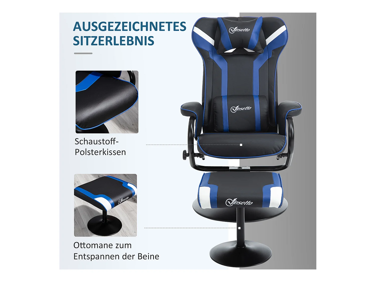 Sillón relax con reposapiés tela y metal reclinable 130° salón despacho azul negro