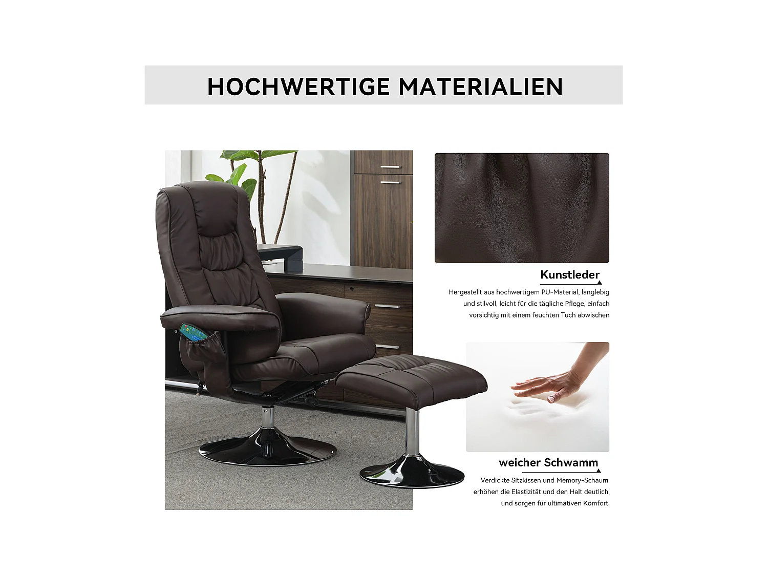 Fauteuil massaggio PU avec repose-pieds 5 punti pour salon chambre brun