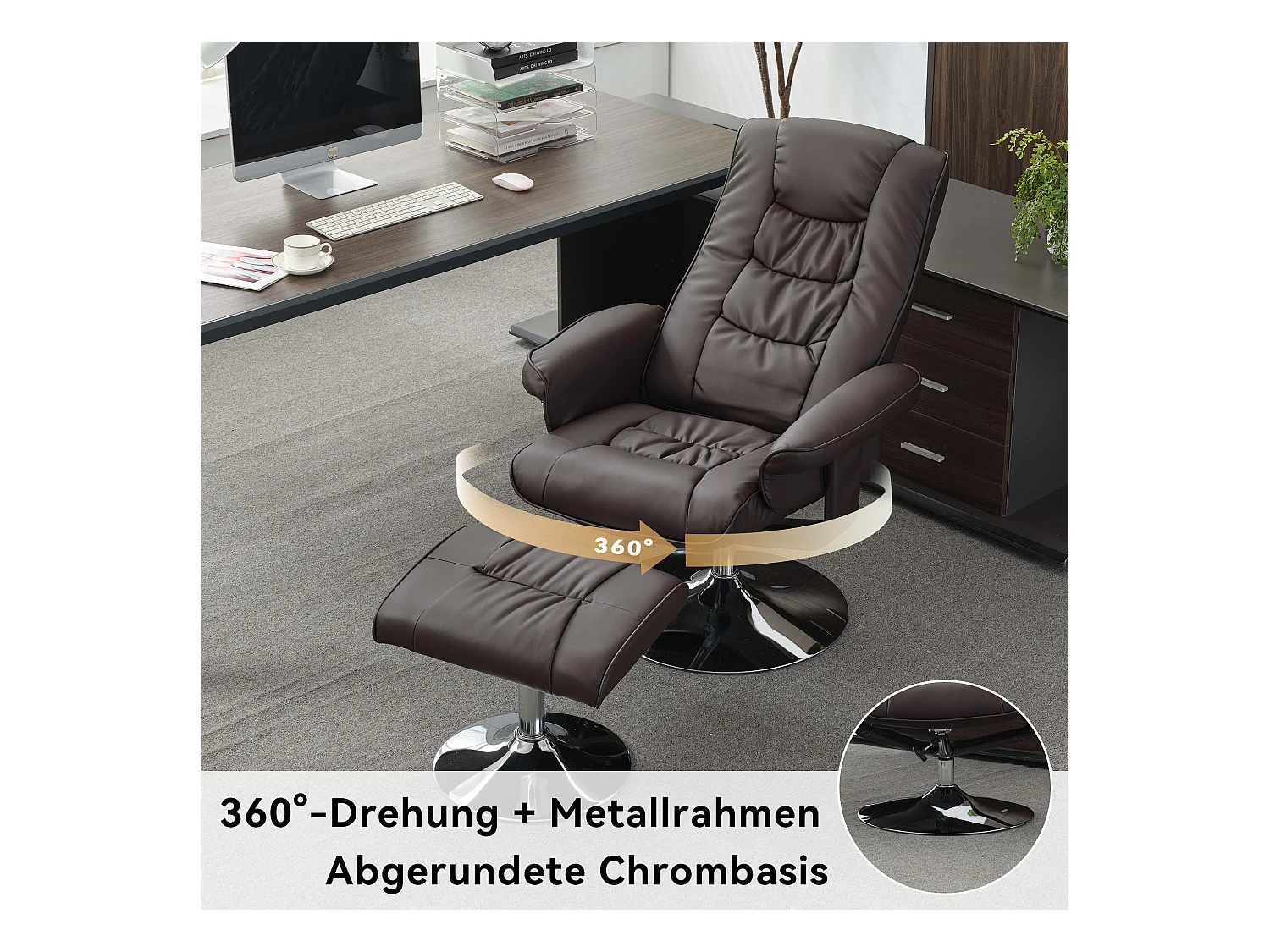 Fauteuil massaggio PU avec repose-pieds 5 punti pour salon chambre brun