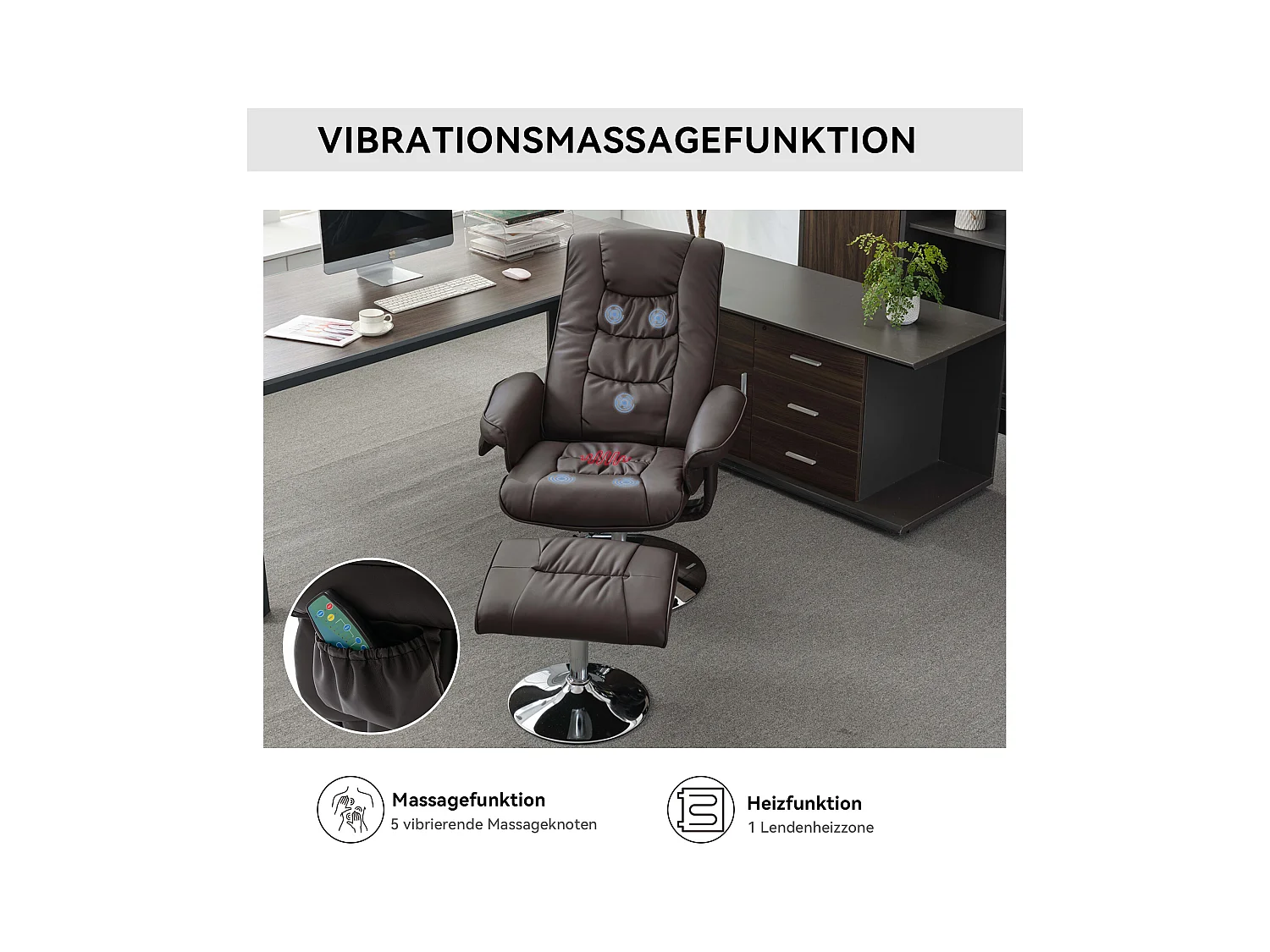 Fauteuil massaggio PU avec repose-pieds 5 punti pour salon chambre brun