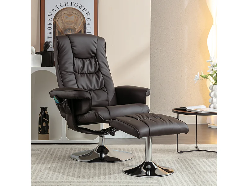 Fauteuil massaggio PU avec repose-pieds 5 punti pour salon chambre brun
