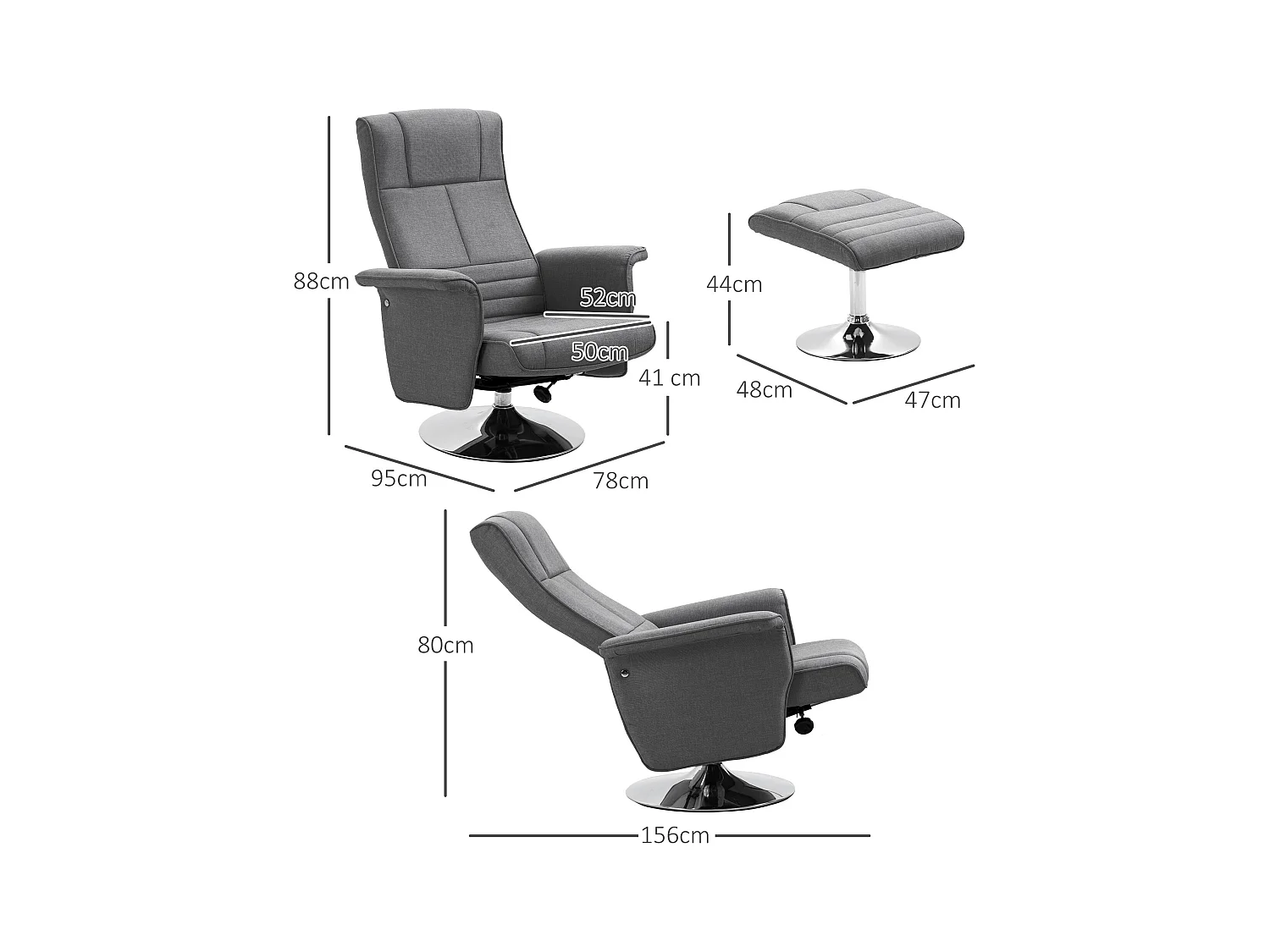 Sillón reclinable eléctrico con reposapiés lino vibración masaje TV gris oscuro
