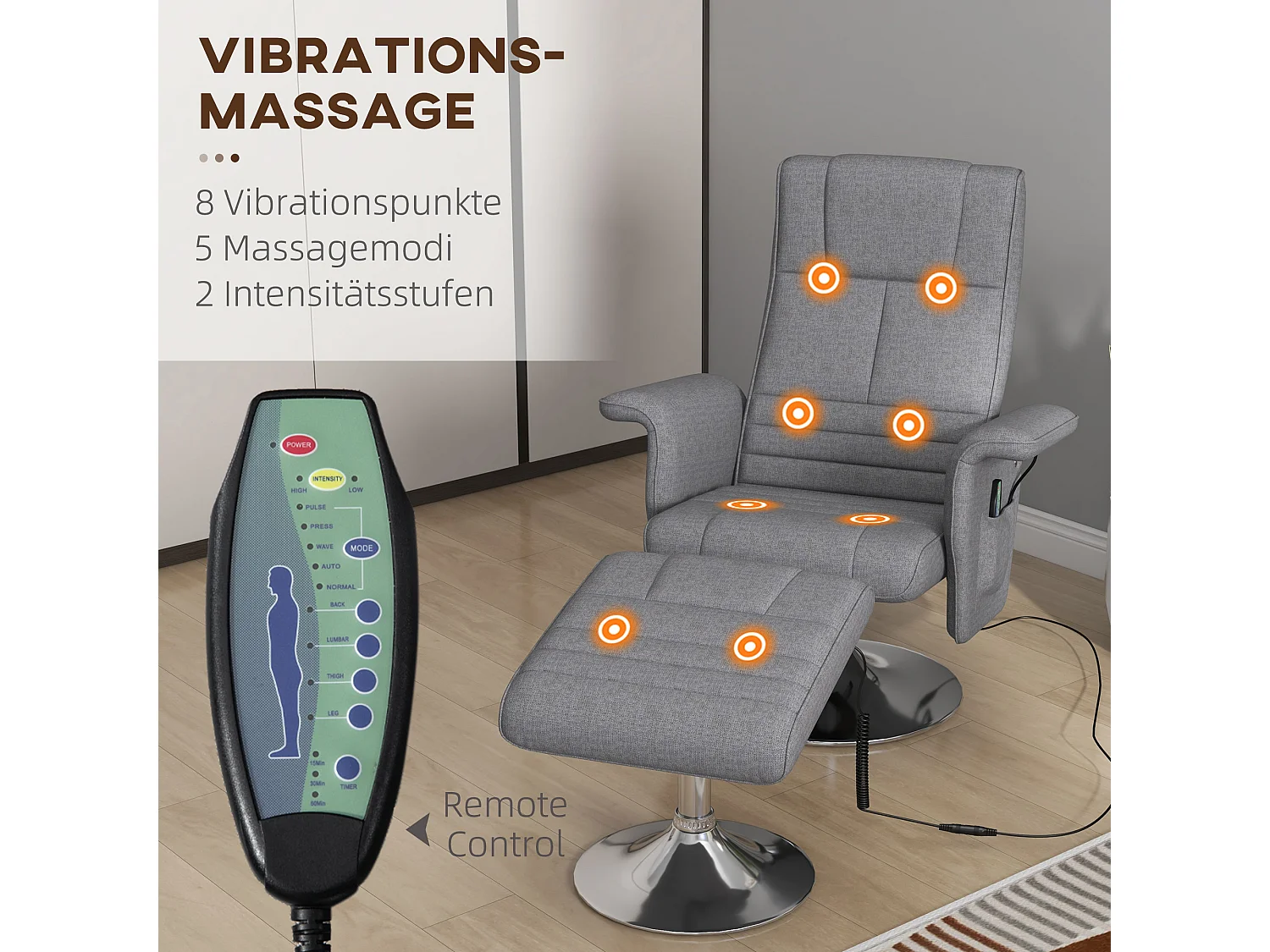 Fauteuil relax électrique avec repose-pieds lin vibrazione massaggio TV gris foncé