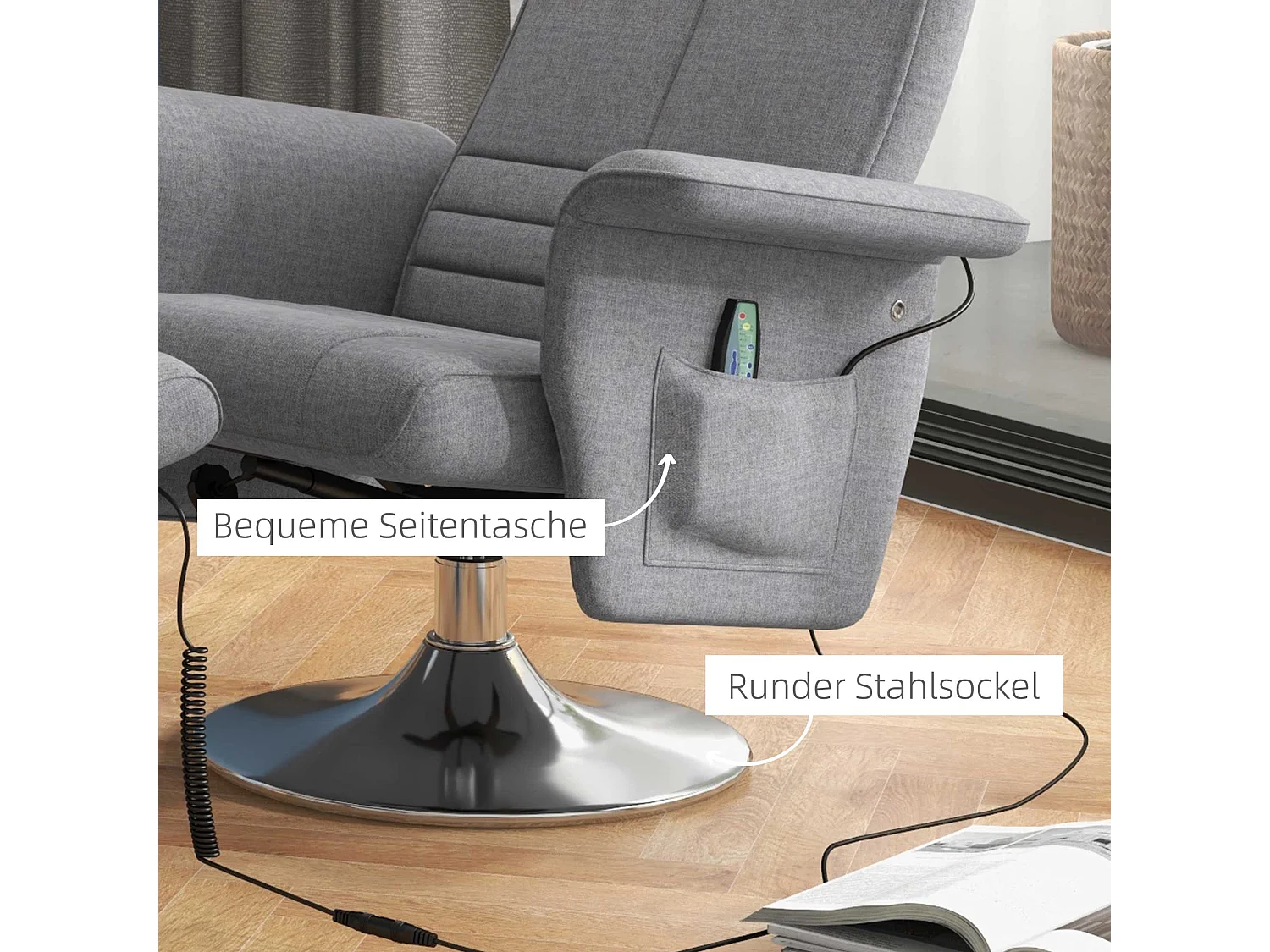 Fauteuil relax électrique avec repose-pieds lin vibrazione massaggio TV gris foncé