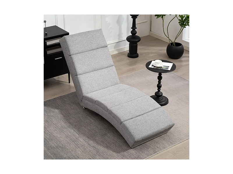Chaise Longue Relax em Tecido Estilo Linho, Poltrona Loungesessel com Pernas de Aço para Sala de Estar, Cinza Claro