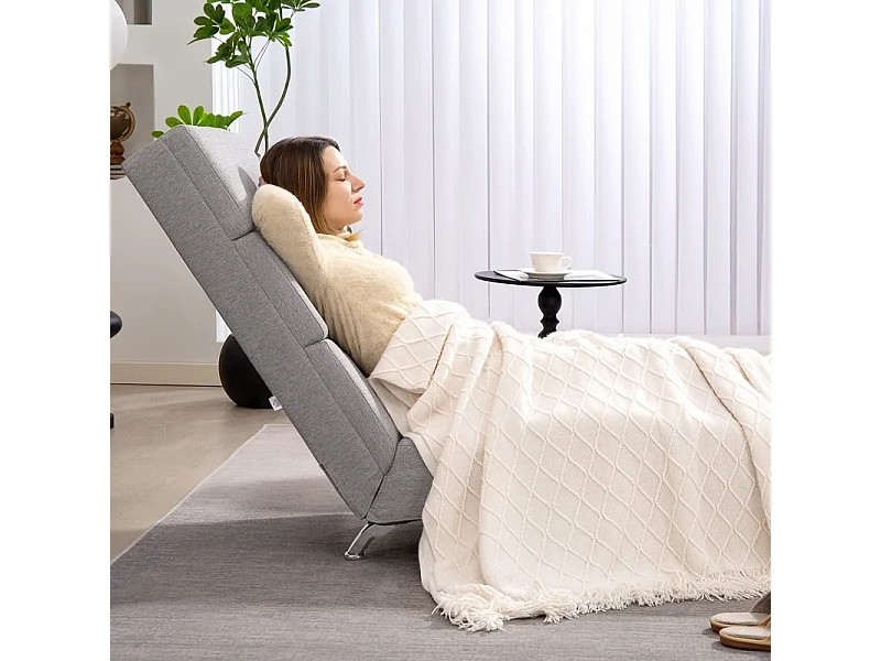 Chaiselongue Relax in tessuto Style Lin, poltrona lounge con piedini in acciaio per salone, grigio chiaro