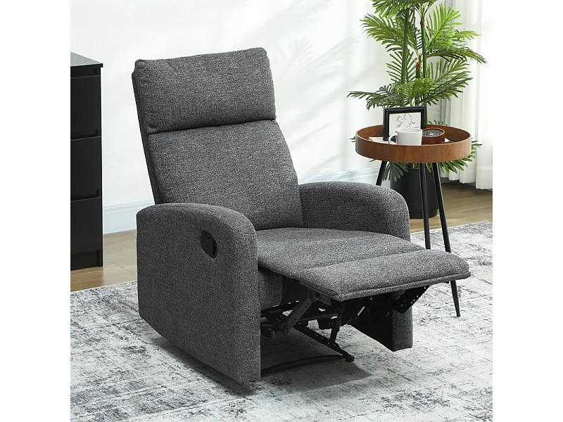 Fauteuil relax inclinabile tissu gris avec repose-pieds réglable confortable salon moderne 63x91x98 cm