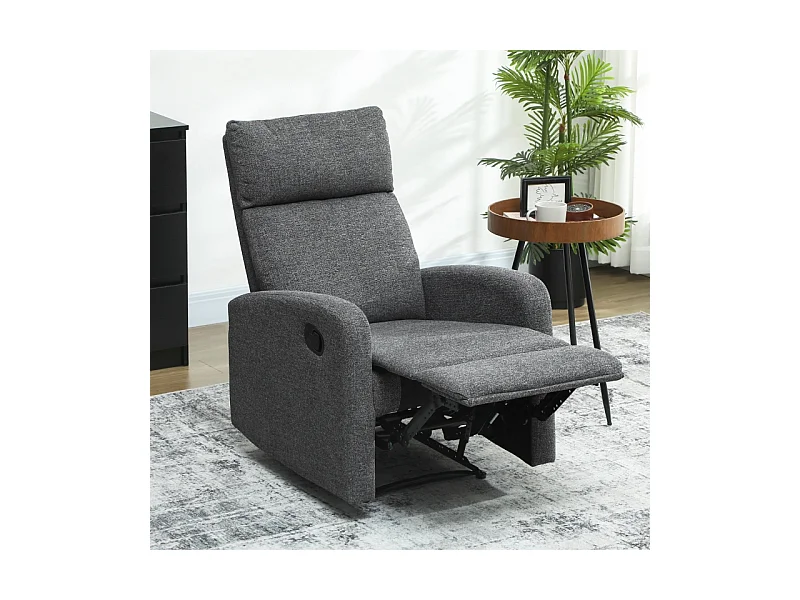 Poltrona reclinável de tecido cinza com apoio para os pés ajustável, sala de estar confortável e moderna 63x91x98 cm