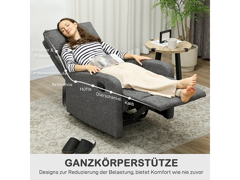 Fauteuil relax inclinabile tissu gris avec repose-pieds réglable confortable salon moderne 63x91x98 cm