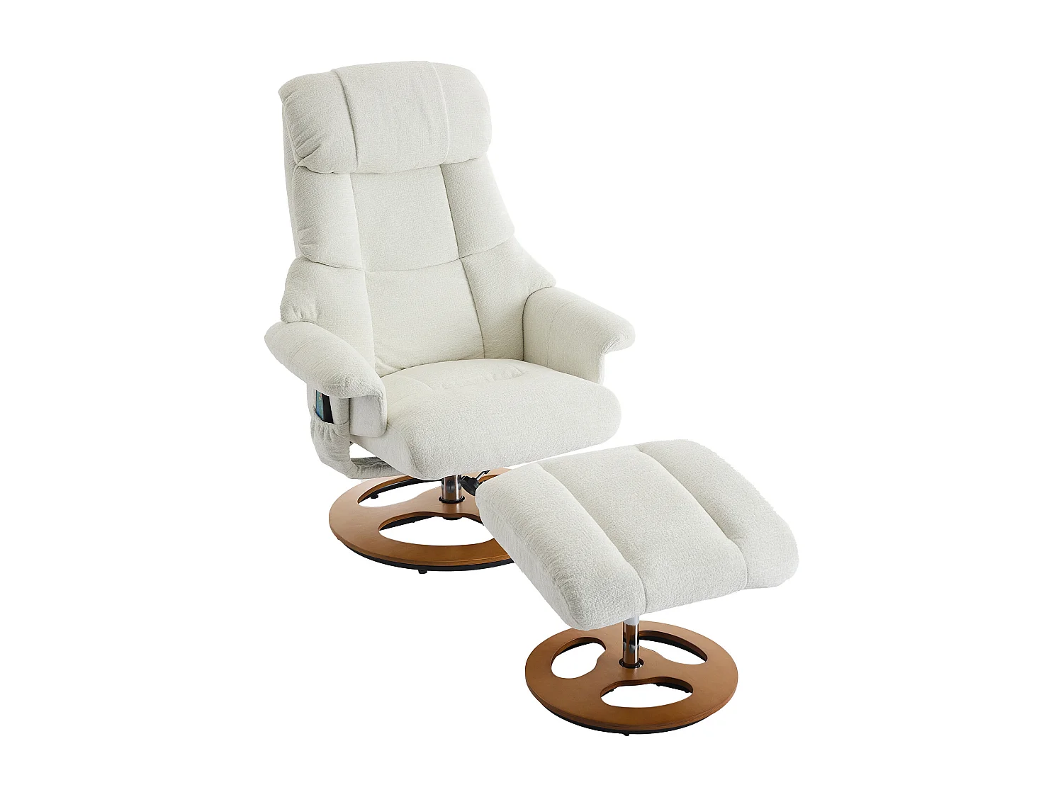 Fauteuil Relax Massant con Chauffage et Repose-Pieds, Pivot 360°, Chenille, Salon et Bureau, Bianco