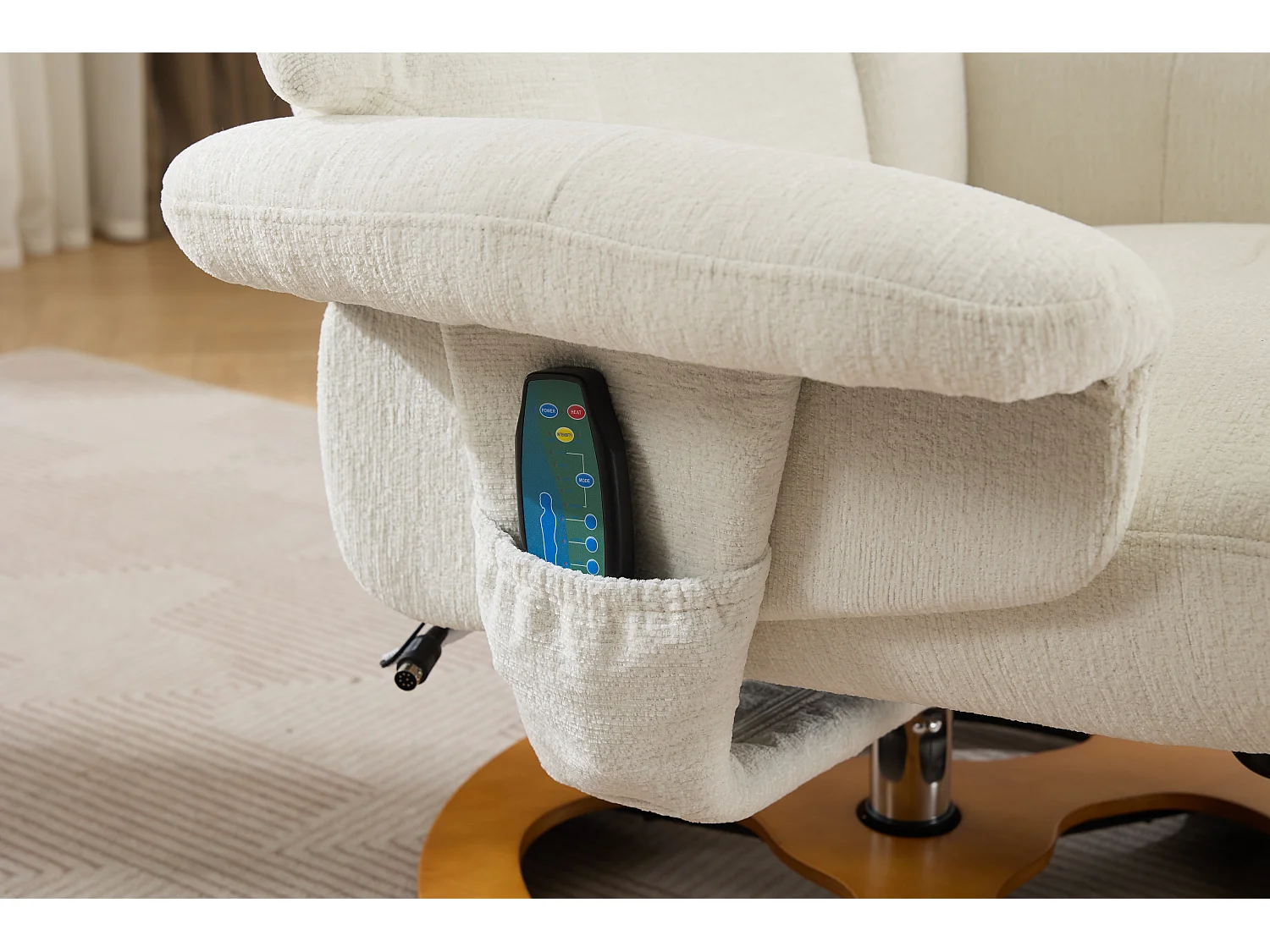 Fauteuil Relax Massant con Chauffage et Repose-Pieds, Pivot 360°, Chenille, Salon et Bureau, Bianco