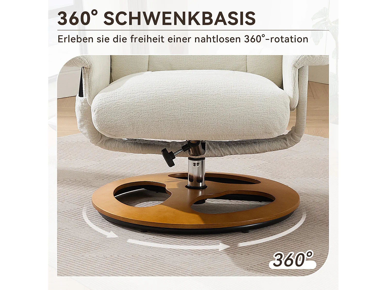 Fauteuil Relax Massant con Chauffage et Repose-Pieds, Pivot 360°, Chenille, Salon et Bureau, Bianco
