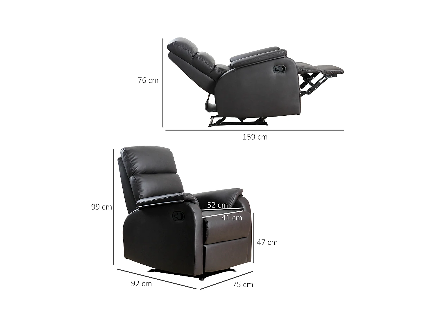 Sillón relax ergonómico reclinable en piel sintética marrón 75x92x99cm salón despacho