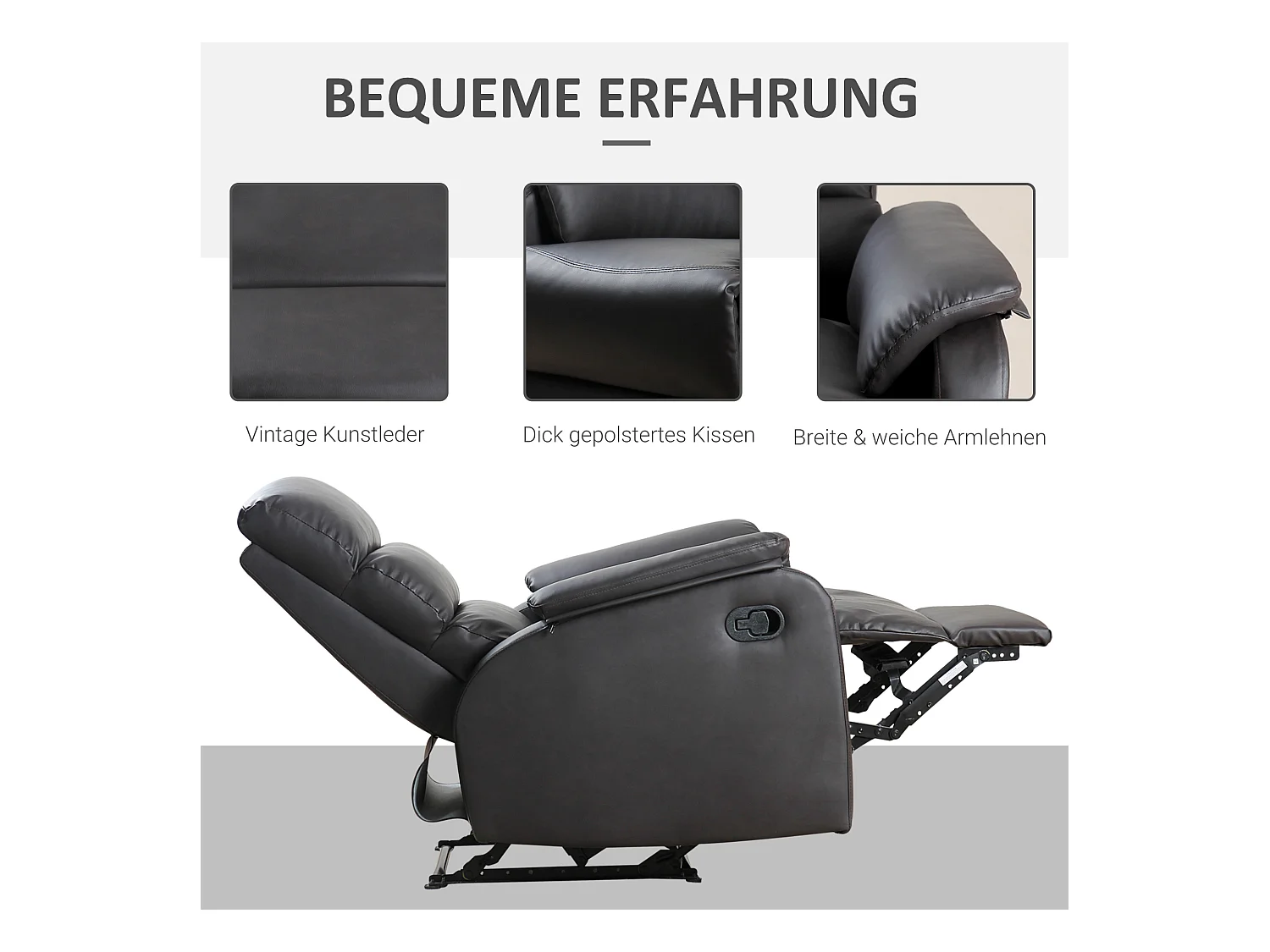 Sillón relax ergonómico reclinable en piel sintética marrón 75x92x99cm salón despacho