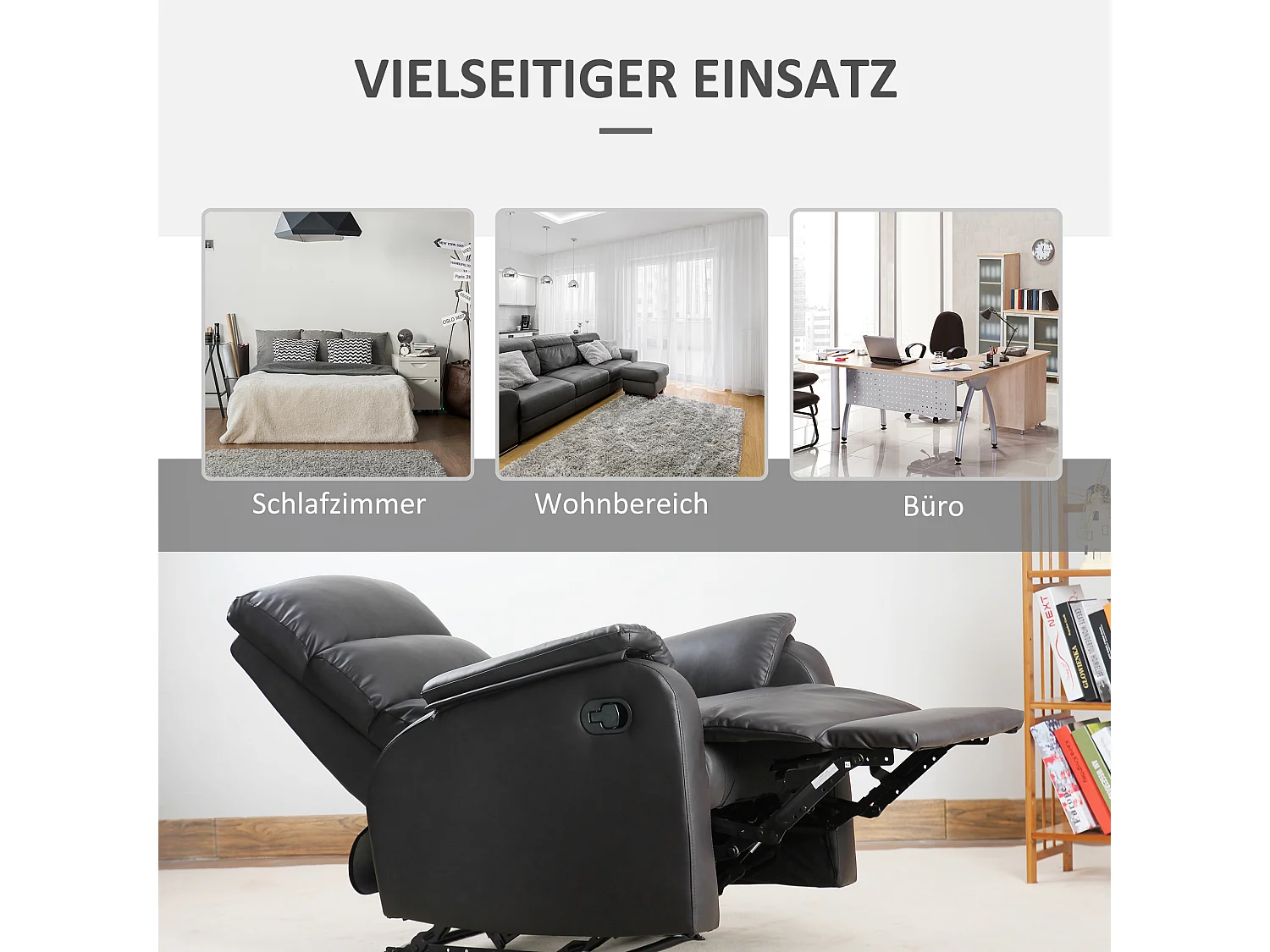 Sedia relax inclinabile ergonomica in pelle sintetica marrone 75x92x99 cm scrivania da salone