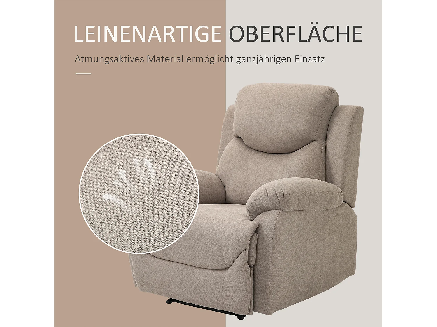Fauteuil relax beige inclinabile 150° en lin, confortevole e robusto, 97x96x105,5 cm