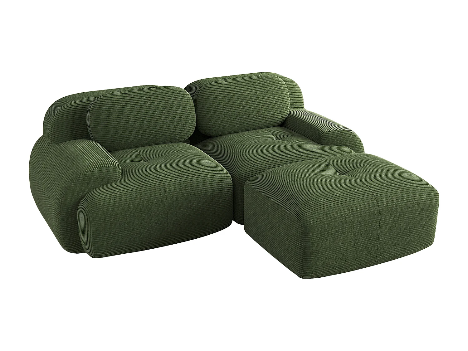 Canapé d’angle 82'' velluto côtelé verde modulabile con accoudoirs courbés et mousse haute résilience