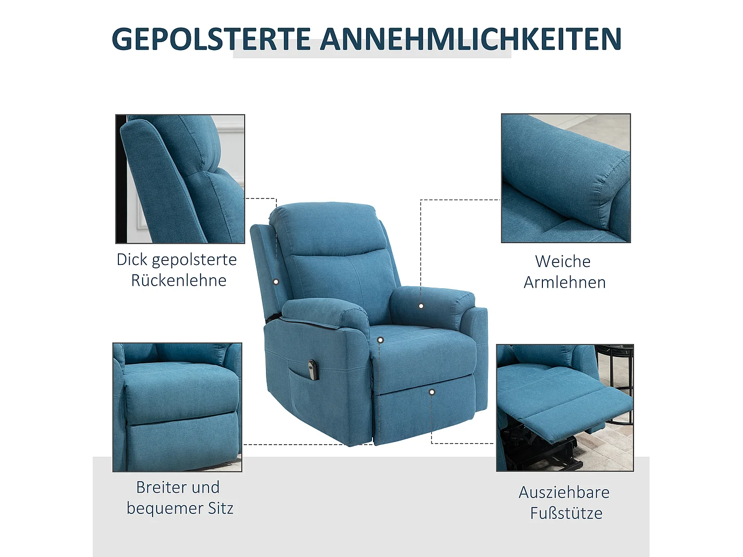 Rubinetto elettrico relax in tessuto liscio con supporto a leva inclinabile blu 83x89 cm