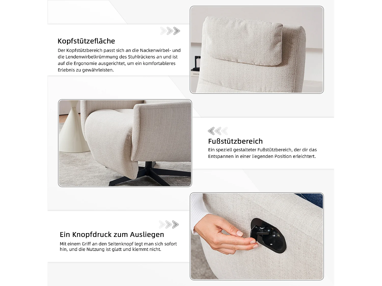 Fauteuil relax ciniglia inclinabile con riposo-pieds rotazione 360° pour salon chambre beige