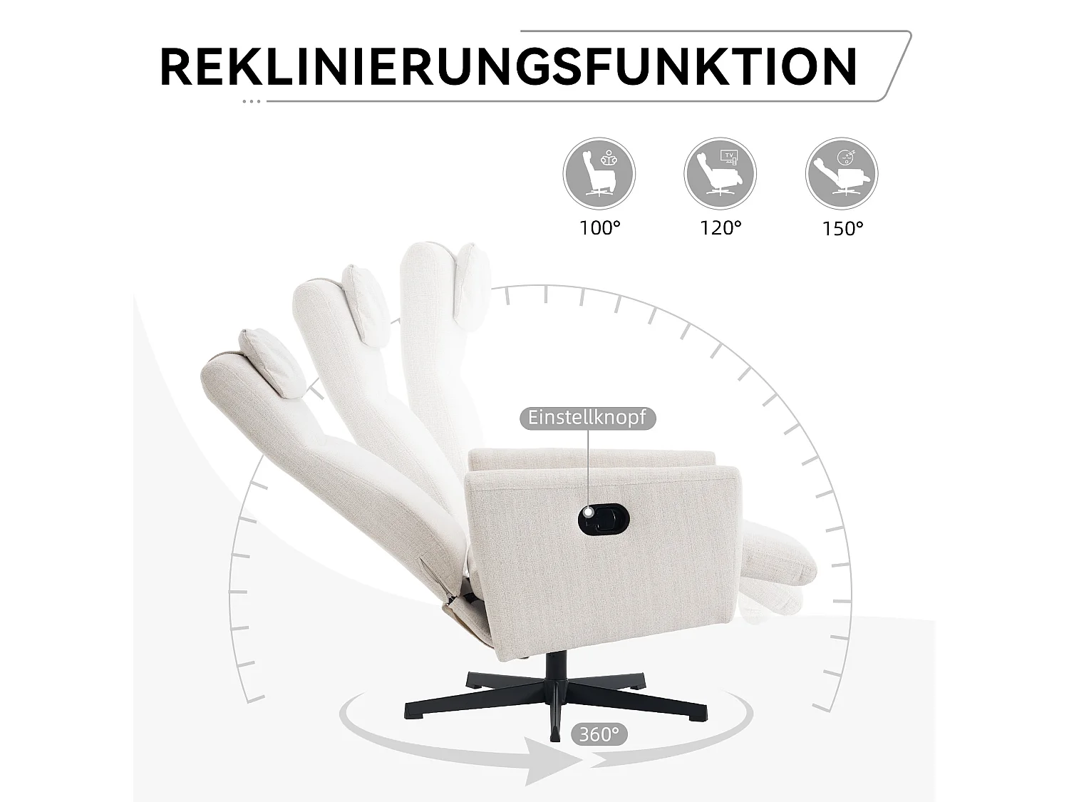 Fauteuil relax ciniglia inclinabile con riposo-pieds rotazione 360° pour salon chambre beige