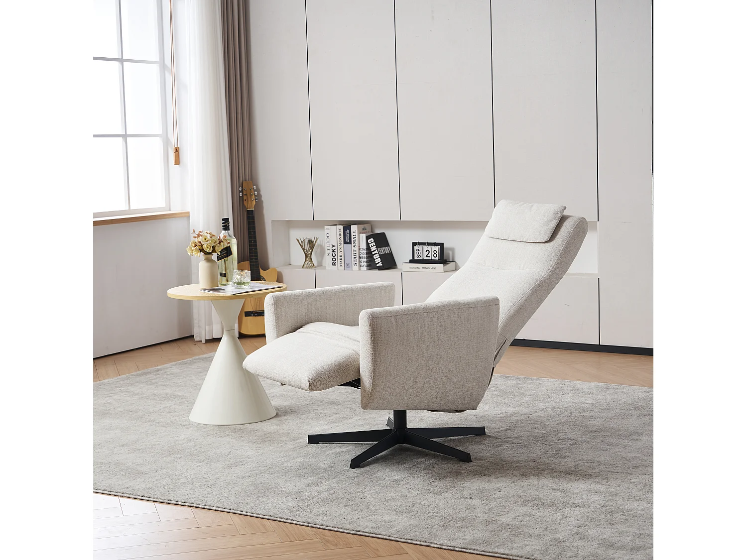 Fauteuil relax ciniglia inclinabile con riposo-pieds rotazione 360° pour salon chambre beige