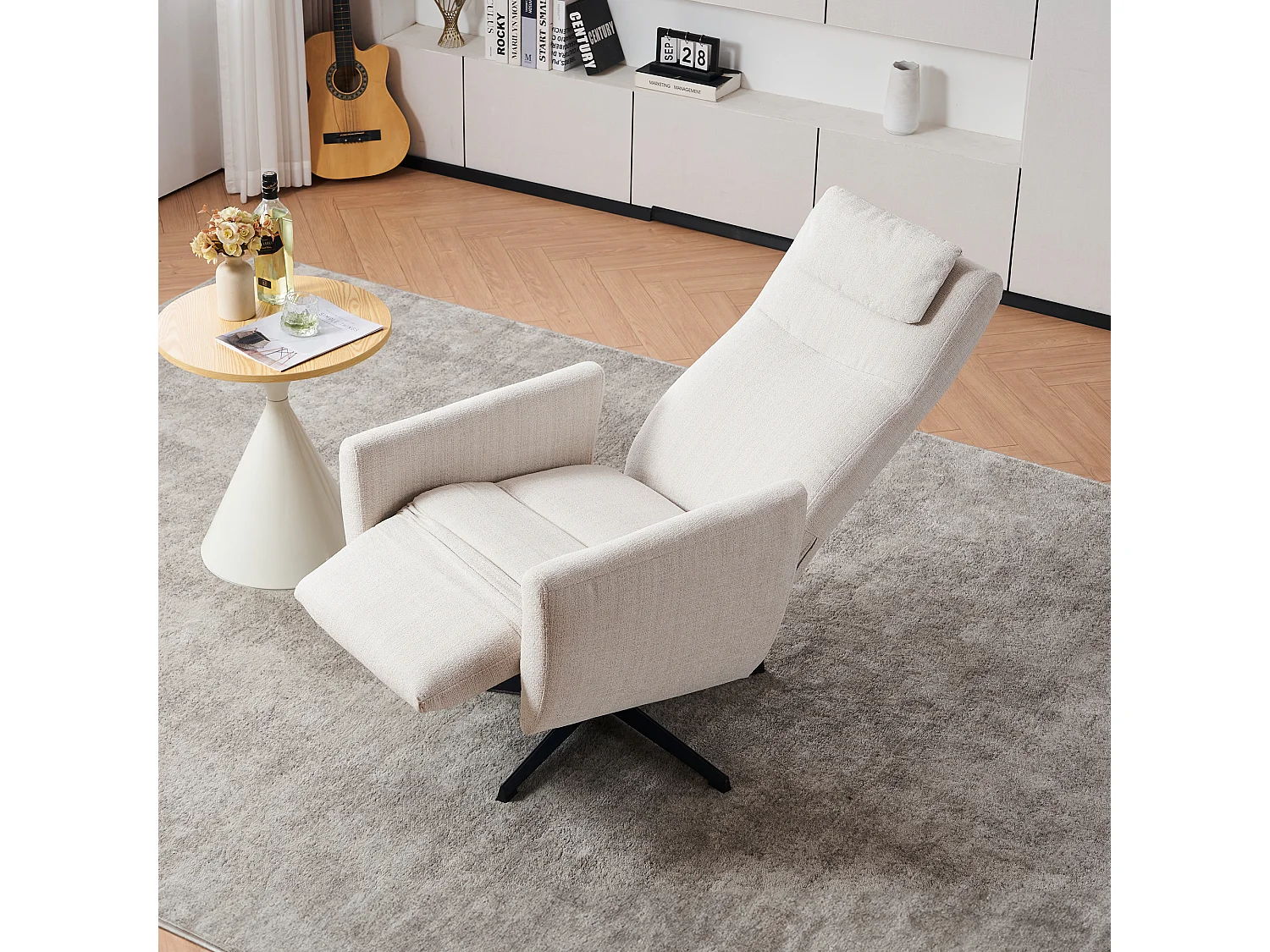 Fauteuil relax ciniglia inclinabile con riposo-pieds rotazione 360° pour salon chambre beige