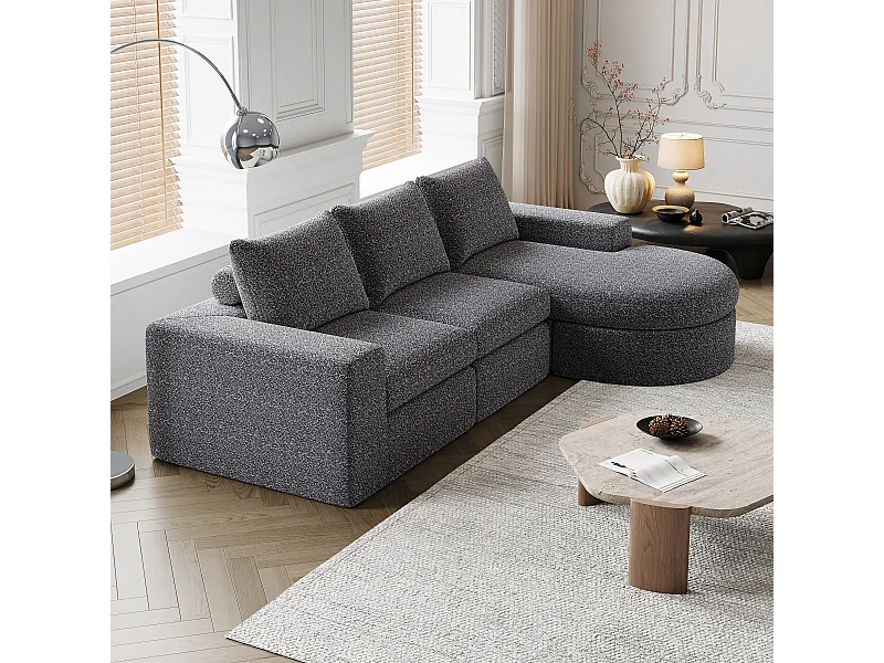 Canapé modulabile in ciniglia L con chaise longue in mousse senza montaggio per salone e camera