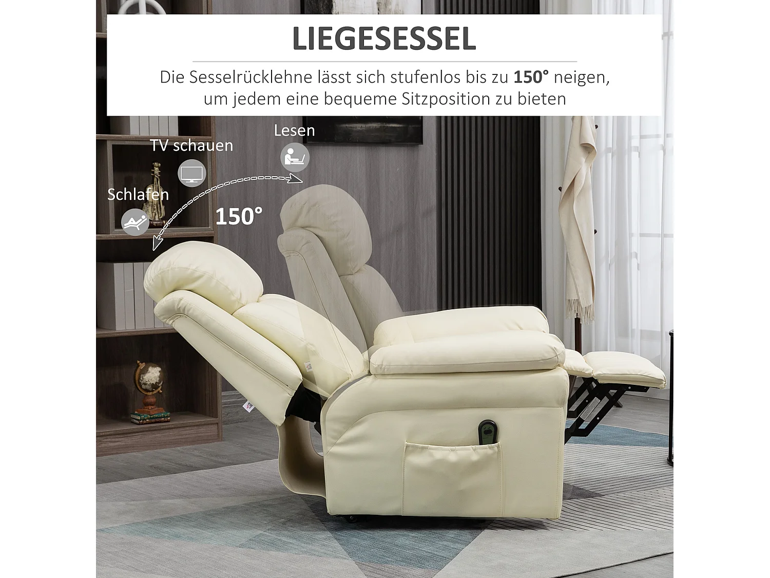 Sessel mit Aufstehhilfe, Relaxsessel eléctrico crema, 93x96x105 cm