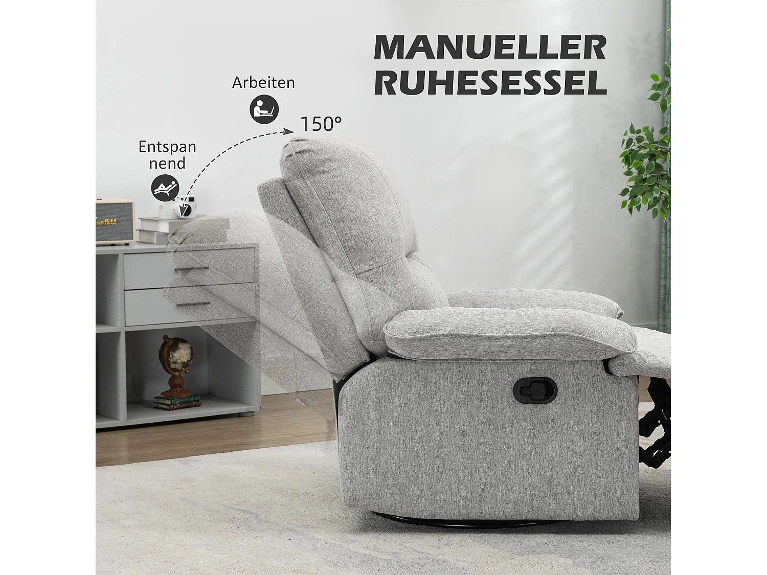 Poltrona relax rotante in tessuto foderato con poggiapiedi e sistema di resort per salone 89x98x101 cm