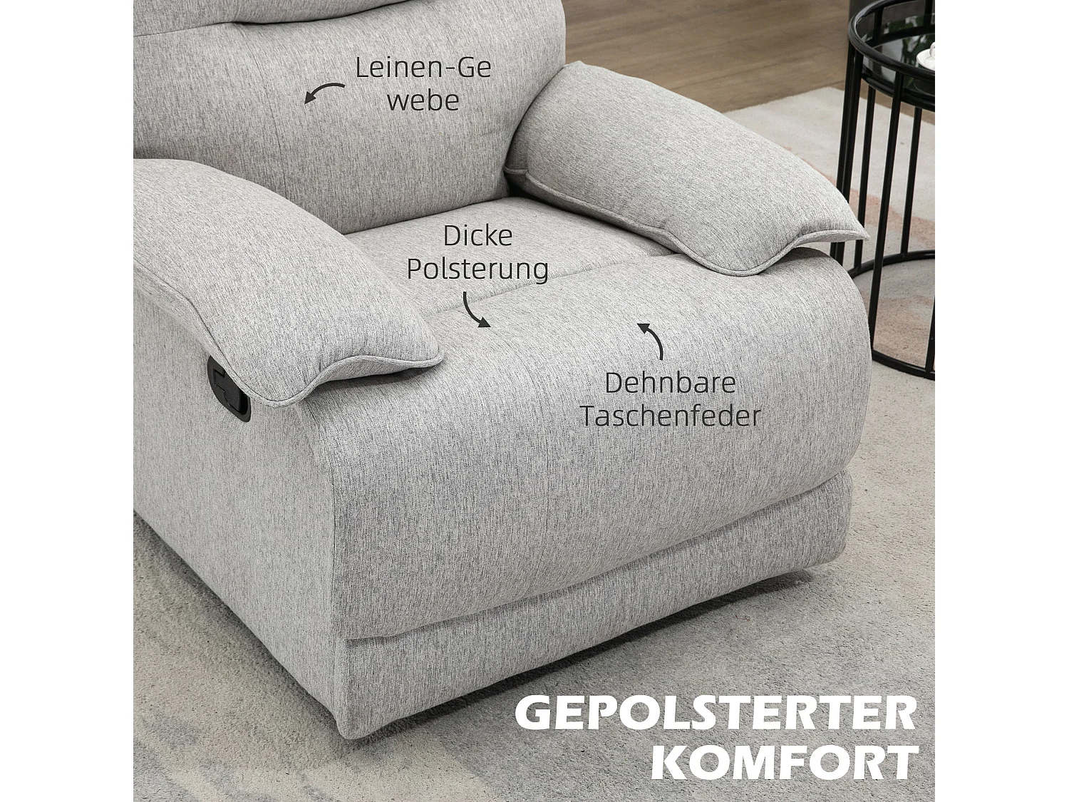 Poltrona relax rotante in tessuto foderato con poggiapiedi e sistema di resort per salone 89x98x101 cm