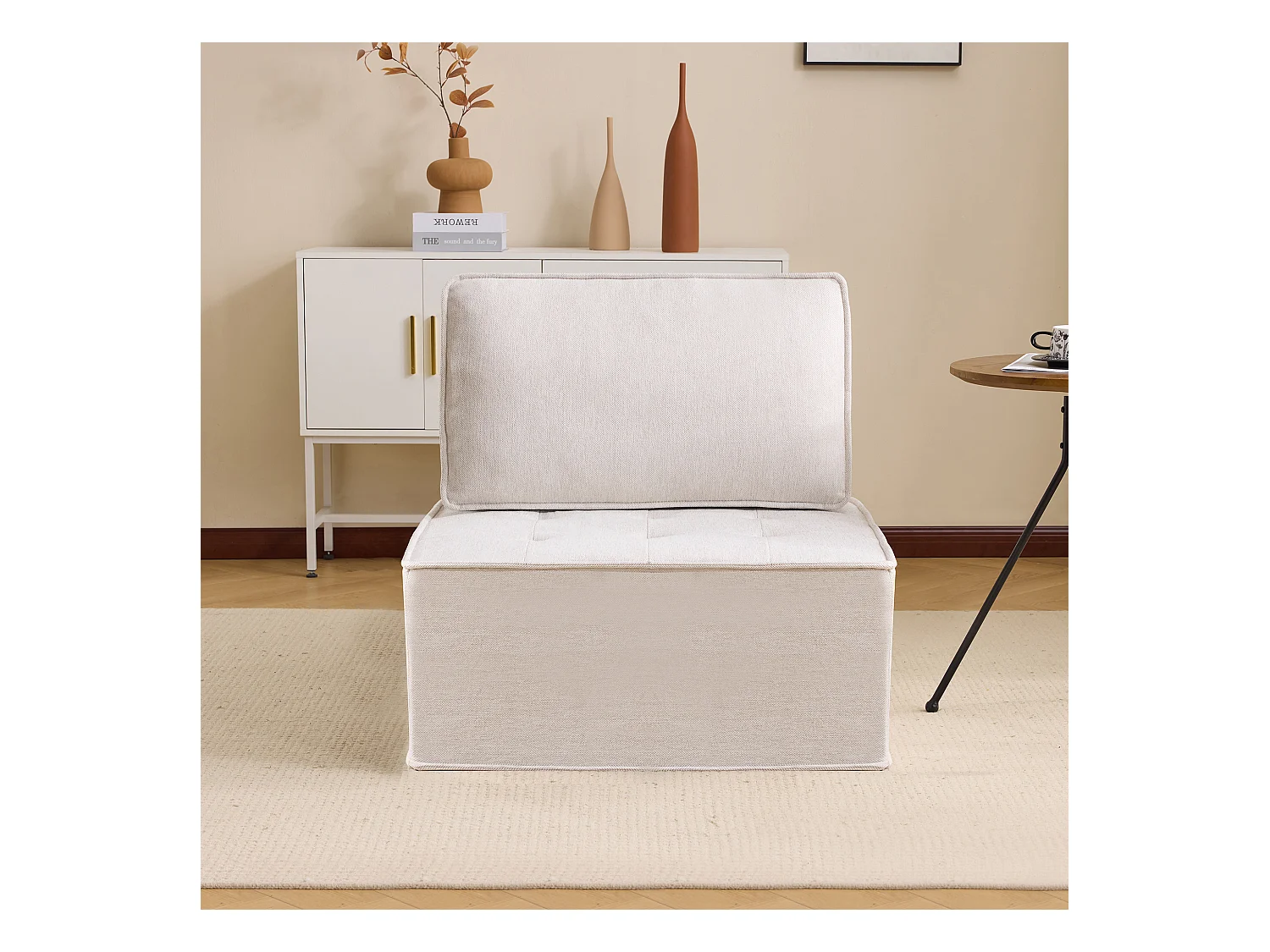 Sofá modular compacto de lino de una plaza para salón o dormitorio, color gris