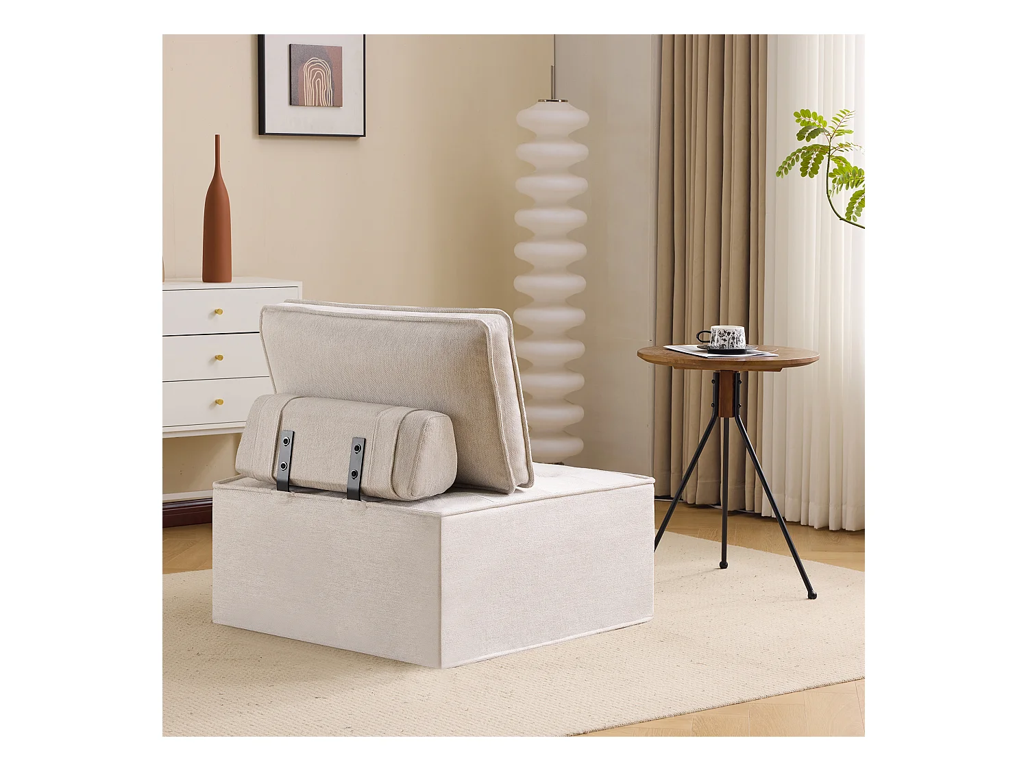 Sofá modular compacto de lino de una plaza para salón o dormitorio, color gris