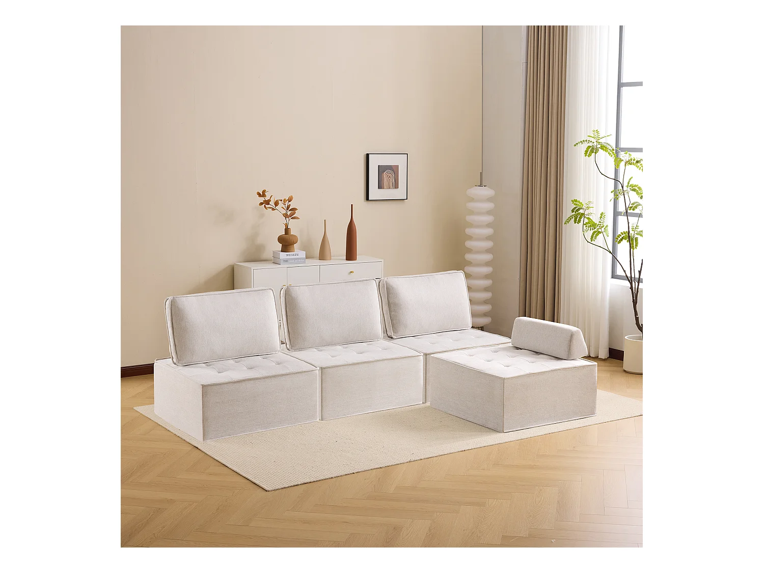 Sofá modular compacto de lino de una plaza para salón o dormitorio, color gris