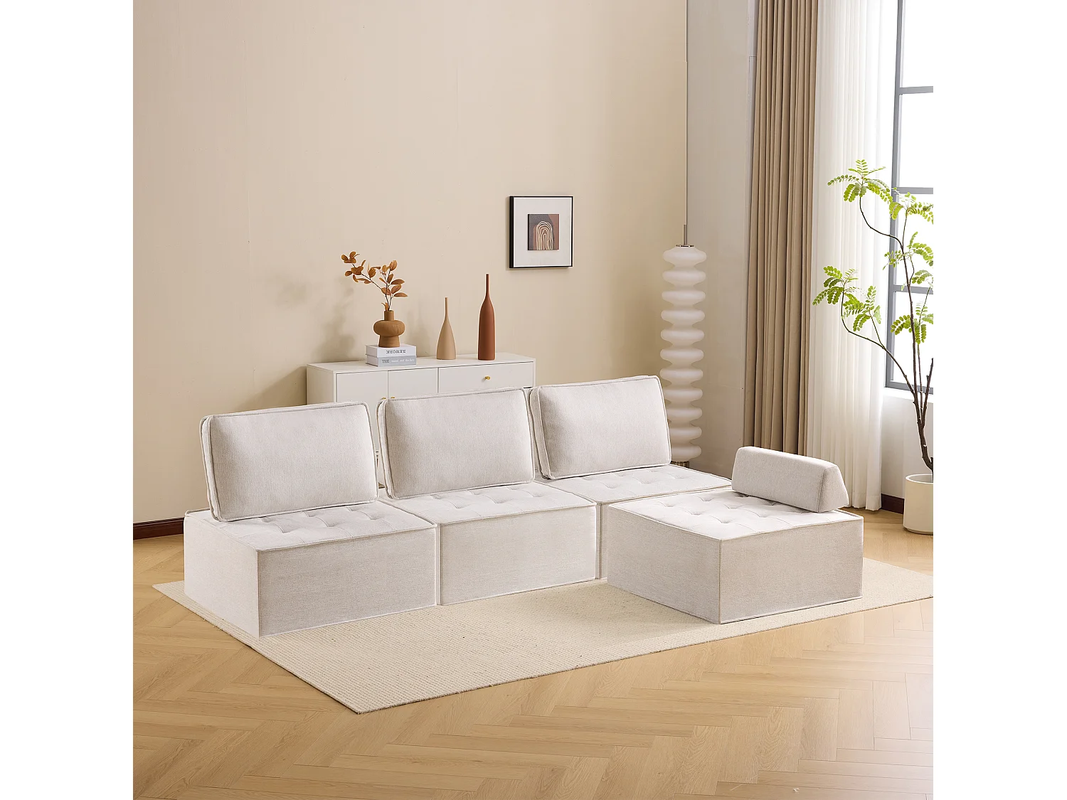 Sofá de 1 lugar em linho compacto modular para sala de estar e quarto cinza