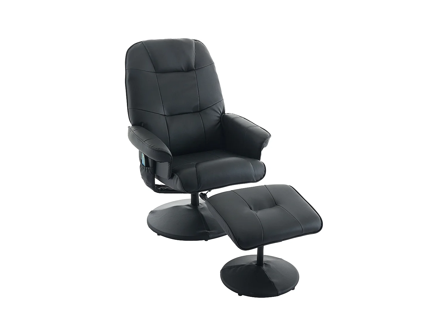 Sillón de masaje con reposapiés y calefacción, reclinable de PU, TV Relax, giratorio 360°, para salón y oficina, color negro