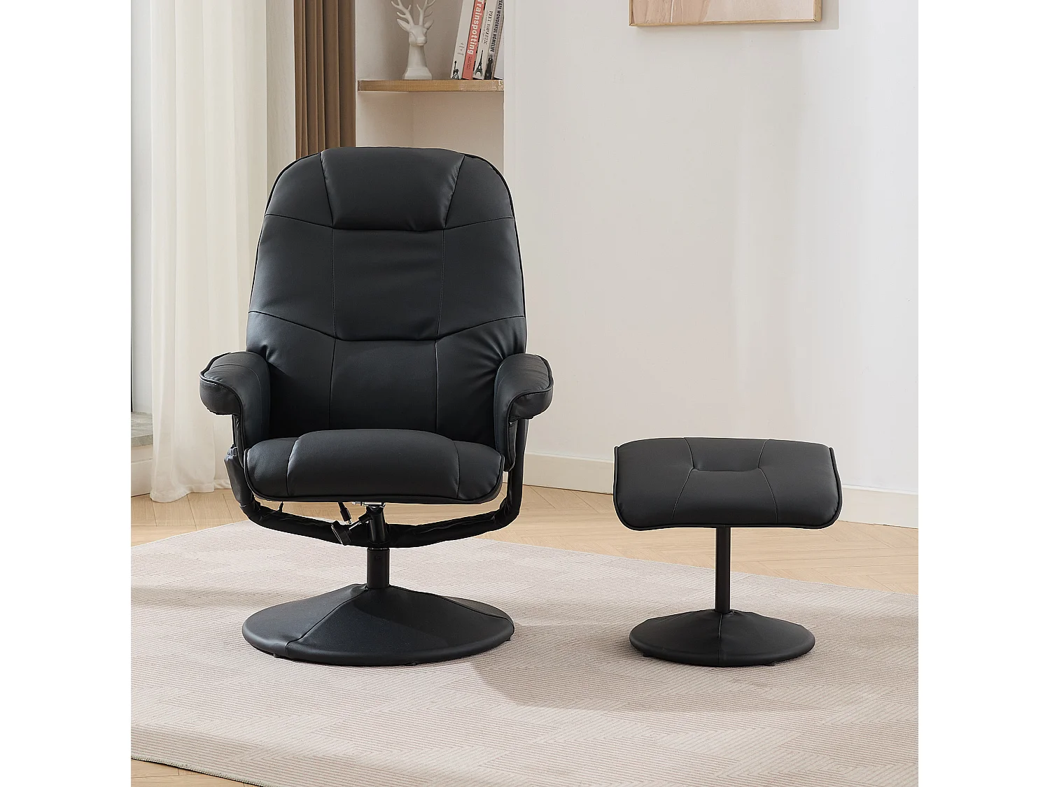 Sedia da massa con riposo e riposo, relax TV inclinabile in PU, rotazione a 360°, salone e scrivania, nera