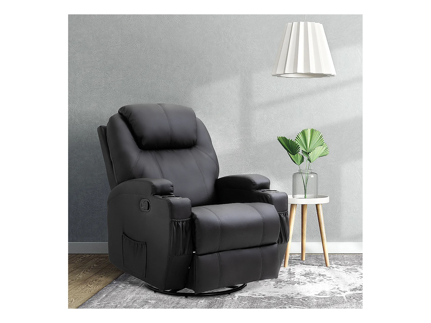 Fauteuil massant électrique inclinable 165° cuir synthétique noir 84x92x109 cm salon