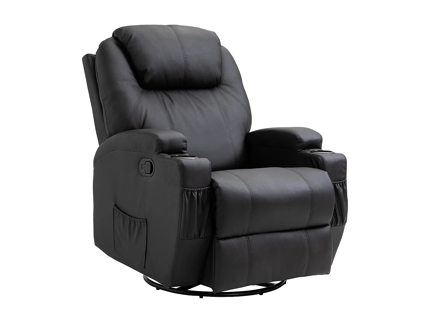 Fauteuil massant électrique inclinable 165° cuir synthétique noir 84x92x109 cm salon