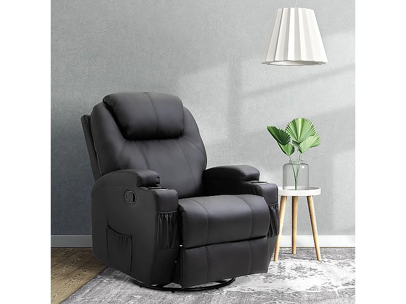 Fauteuil massant électrique inclinable 165° cuir synthétique noir 84x92x109 cm salon
