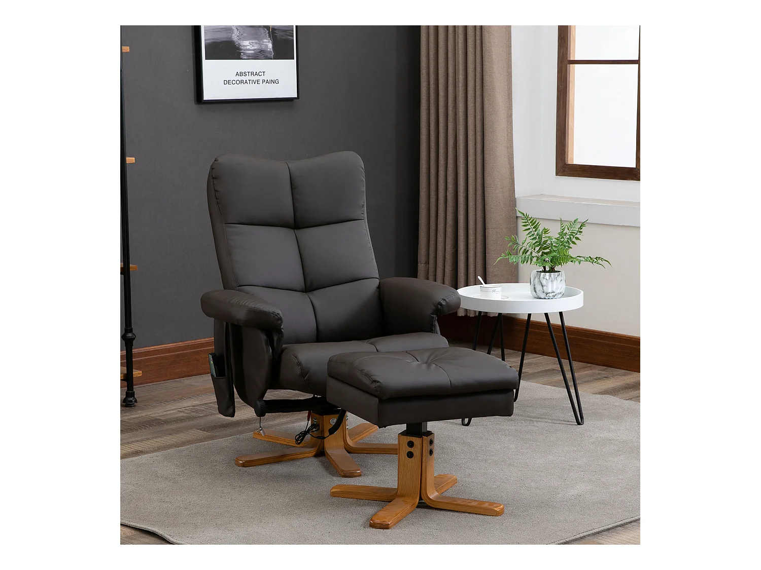 Fauteuil relax avec ottomane cuir synthétique brun 10 punti massaggio inclinabile 145°