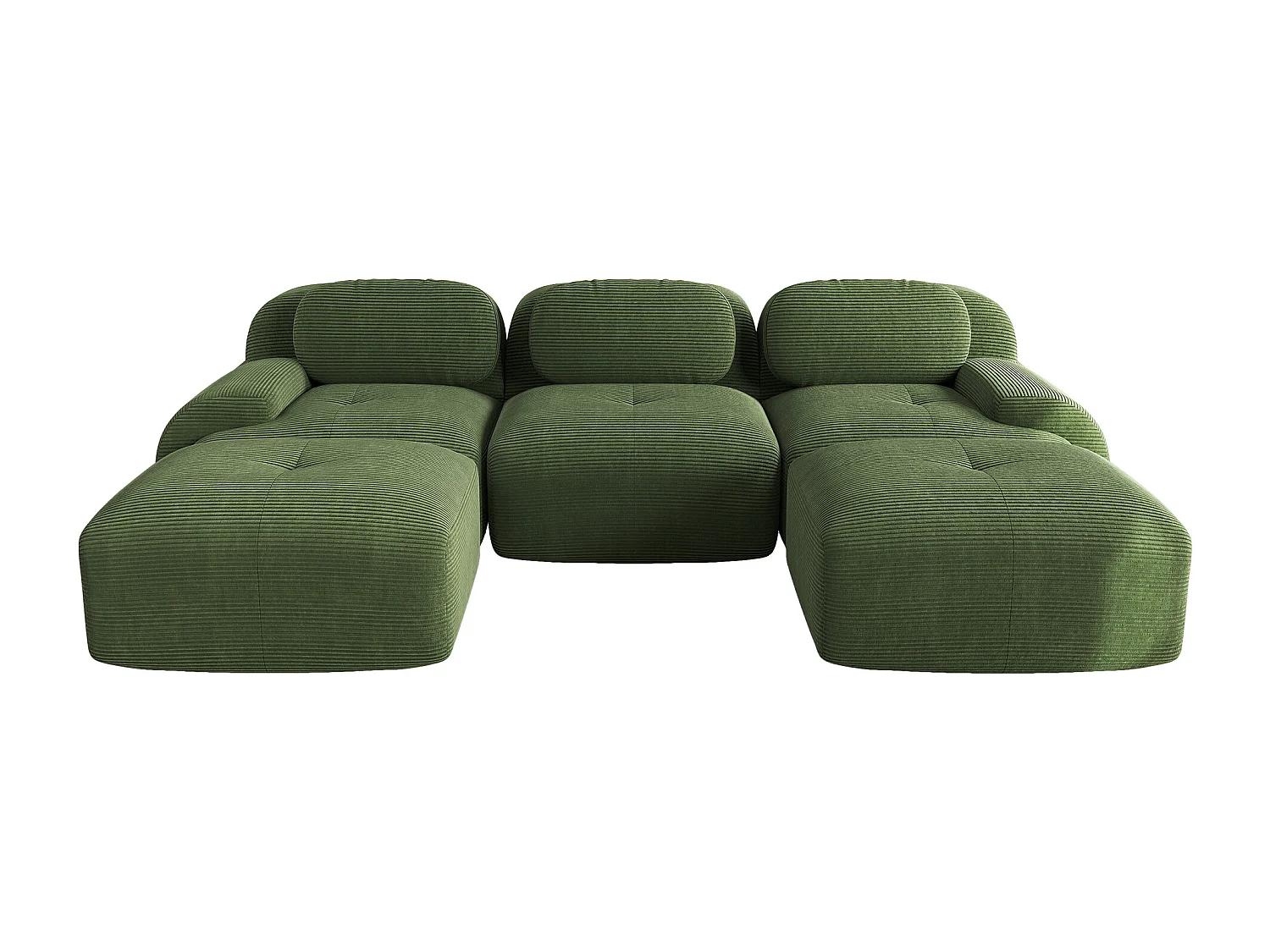 Canapé modulabile U velours côtelé vert ergonomico senza montaggio accoudoirs large mousse haute résilience