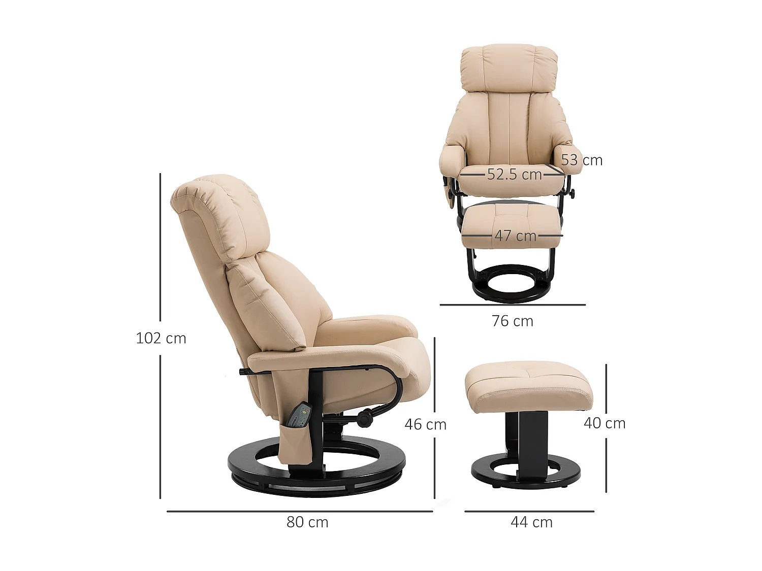 Rubinetto da massaggio PU con poggiapiedi pivotant 360° ergonomico crema 73x83x106cm