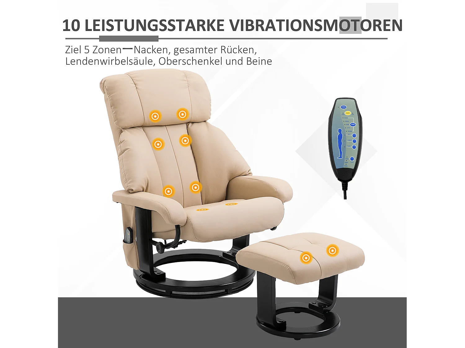 Rubinetto da massaggio PU con poggiapiedi pivotant 360° ergonomico crema 73x83x106cm