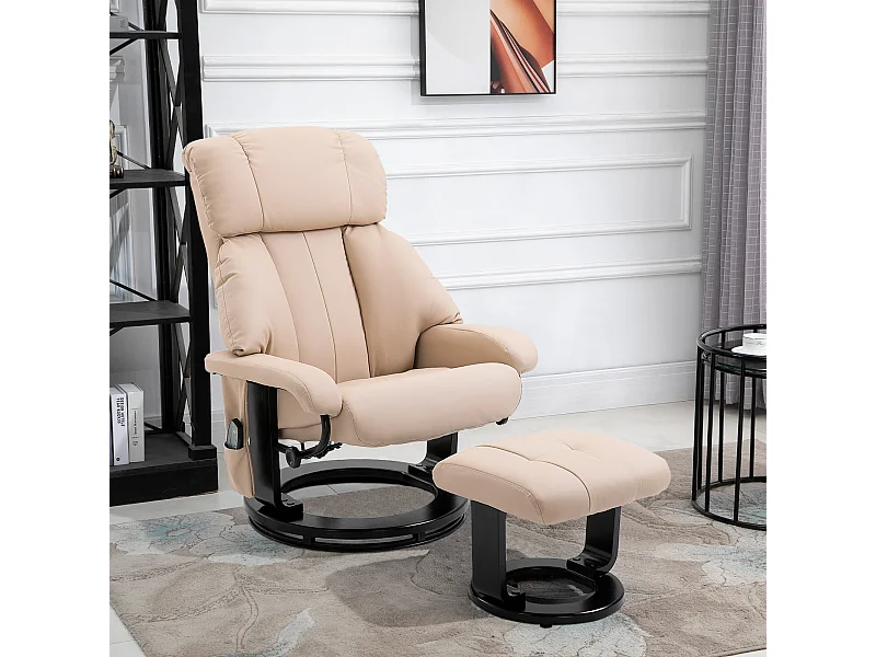 Poltrona de massagem em PU com apoio para os pés giratório 360° creme ergonômico 73x83x106cm